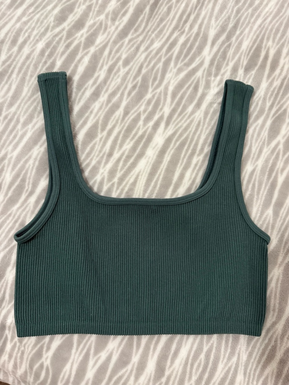 Zara Ribbed Square Neck Crop Tank Top - Dark Teal